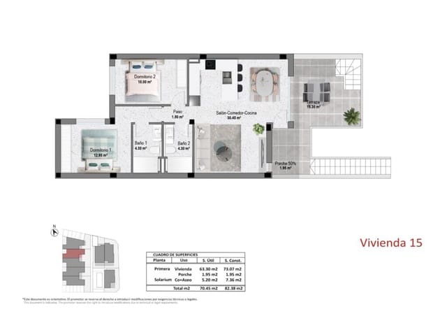 Apartamento de 2 habitaciones en Pilar de la Horadada ciudad, Pilar de la Horadada en venta con piscina garaje - 319.900 € (Ref: 10120290)